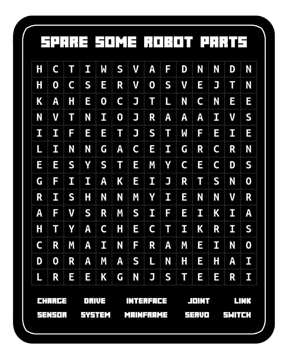 Spare Some Robot Parts Word Search
